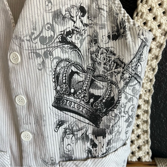 Gothic Grunge Rock Vest Unisex Small Motto DBA Pinstriped White And Black - Picture 3 of 5